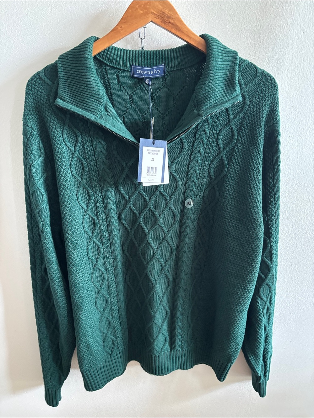 crown & ivy Forest Green Cable-Knit Half-Zip Pullover